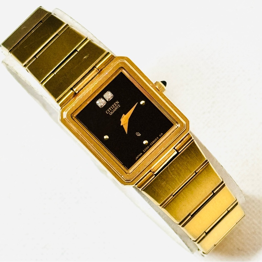 Vintage Citizen Ultra Thin 5.5" MAX Women's Gold Black Diamond Watch 2200-224434
